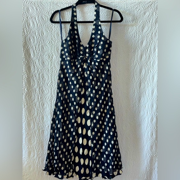 I.N.C. International Concepts Silk Polka Dots Sheer Overlay Halter Midi Dress - Picture 1 of 9